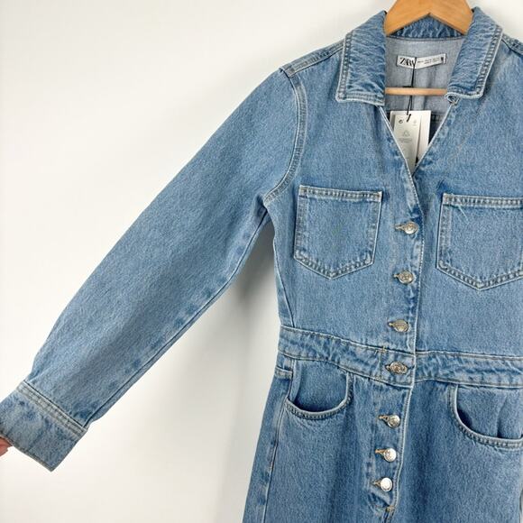 NWT Zara‎ Denim Long Sleeve Jumpsuit - Picture 8 of 8
